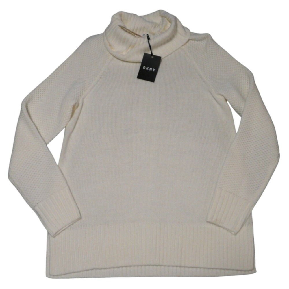 DKNY Cowl Neck Sweater Womens Small Cream Ivory Knit Top NWT Soft‎ Cozy